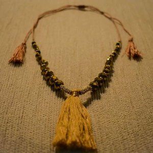 Bali gold glass bead necklace string pull